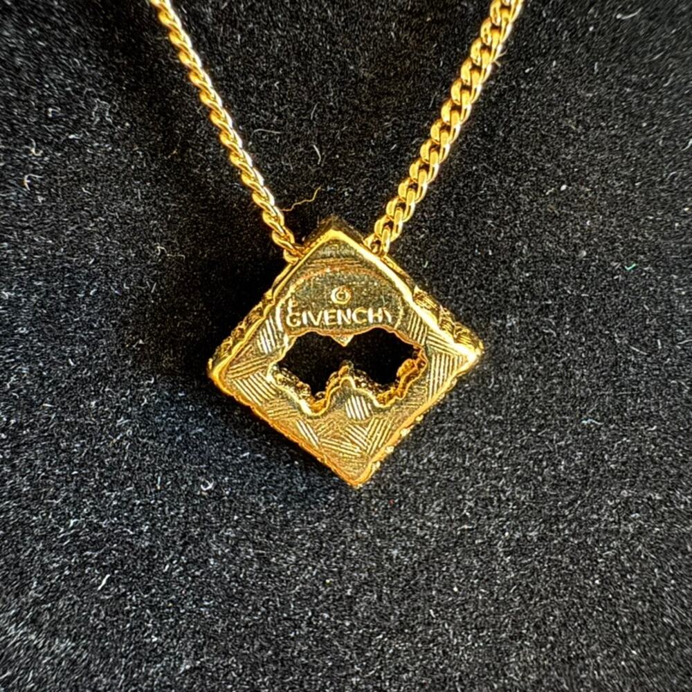 Vintage Givenchy Gold Tone Crystal Logo Pendant Necklace - Picture 5 of 6